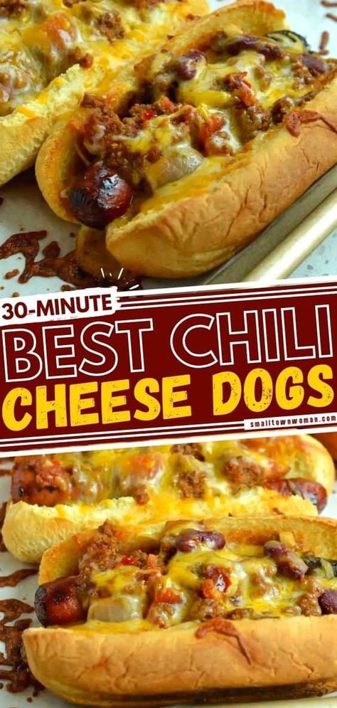 This easy chili hot dog recipe is always a hit! Not only does it make the perfect Memorial Day food, but is also a great Father's Day grilling idea. No matter who you are feeding, this chili cheese dog bake is sure to satisfy those hearty appetites! Save this and try it! Chili Cheese Dog Bake, Chili Dog Bake, Baked Chili Cheese Dogs, Memorial Day Food, Chili Cheese Hot Dog, Chili Dog Chili Recipe, Hot Dog Recipe, Bake Dinner, The Best Chili