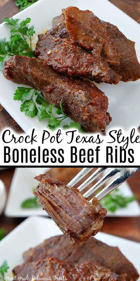 Crock Pot Texas Style Boneless Beef Ribs are tender beef ribs slow cooked in a homemade barbecue sauce. Beef Chuck Short Ribs Recipes Boneless Instant Pot, Instant Pot Beef Ribs Boneless, Beef Shoulder Ribs Boneless Recipes, Instant Pot Boneless Beef Ribs, Boneless Beef Short Rib Recipes Crockpot, Boneless Chuck Short Ribs Recipes, Beef Ribs Crockpot Slow Cooker, Crockpot Boneless Ribs, Beef Short Rib Recipes Crockpot