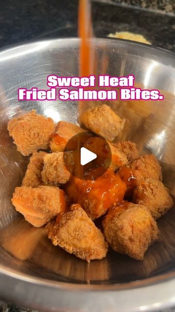 DaDrunkMonkey llc.  📌 on Instagram: "Sweet Heat Fried Salmon Bites 😋" Fried Salmon Bites Recipe, Fried Salmon Bites, Salmon Bites Recipe, Salmon Bites, Fried Salmon, Sweet Heat, Sauce, Heat, Baking