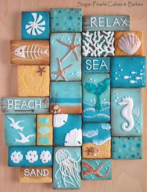 Beach Cookies, Hantverk Diy, Deco Marine, Art Coquillage, Themed Cookies, בר מצווה, Beach Crafts, Seashell Crafts, Cookie Art