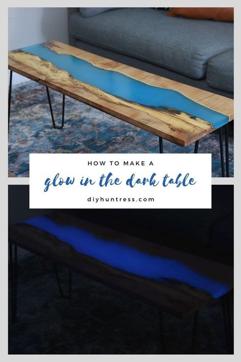 Learn how to make a DIY Glow In The Dark Resin Table with video & step-by-step tutorial! Diy Resin Coffee Table, Table With Resin, Diy Glow In The Dark, Thrift Store Furniture Makeover Diy, Glow In The Dark Resin, Diy Resin Table, Resin Coffee Table, Dark Table, Diy Glow