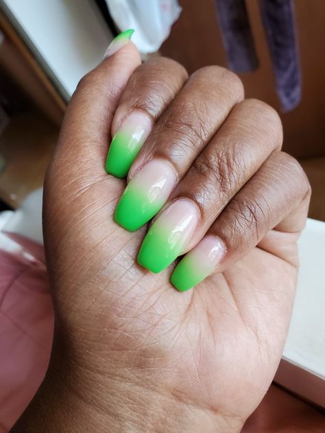 #Neon #green #ombre #coffin #nails Neon Green Ombre Nails, Green Ombré Nails, Mint Green Nail Designs, Green Ombre Nails, Ombre Coffin Nails, Ombre Coffin, Festive Holiday Nails, Faded Nails, Color Block Nails