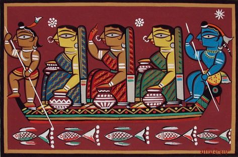 Yamini Roy Paintings, Bengali Traditional Art, Tikuli Art, Patachitra Paintings, Jamini Roy, Famous Art Paintings, Bengali Art, Modern Folk Art, Indian Painting