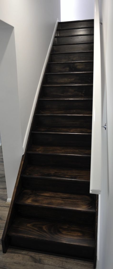 Black Stain Staircase, Black Wood Stain Stairs, Ebony Stained Stairs, Black And Grey Stairs, Dark Stain Staircase, Black Stained Staircase, Dark Stained Stairs, Black Stained Stairs, Stain Staircase