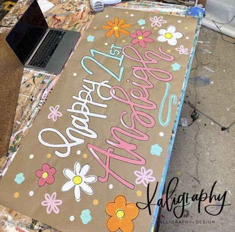 Welcome Back To School Decoration Ideas High School, Happy Birthday Banners Diy, Craft Paper Birthday Sign, Butcher Paper Birthday Sign, Painted Butcher Paper Banner, Painted Happy Birthday Banner, Butcher Paper Banner Birthday, Birthday Banners Ideas, Hand Painted Banner Birthday