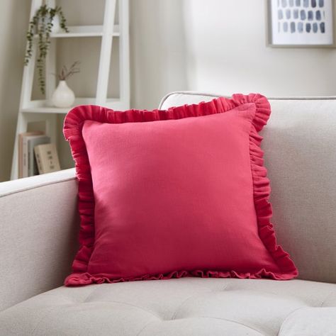 Frilled Gauze Square Cushion Pink Cushion Covers, Catherine Lansfield, Velvet Texture, Pink Cushions, Bed Curtains, Cotton Pillow Cases, Cushion Filling, Home Decor Lights, Bed Sofa