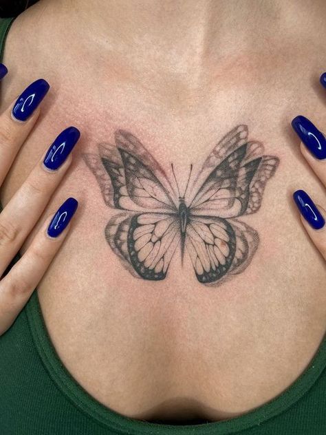 Tattoo Ideas Female Butterfly On Hand, Underboob Butterfly Tattoo, Cool Tats Creative, Lace Butterfly Tattoo, Unique Butterfly Tattoos, Thigh Tat, Belly Tattoos, Tato Henna, Small Pretty Tattoos