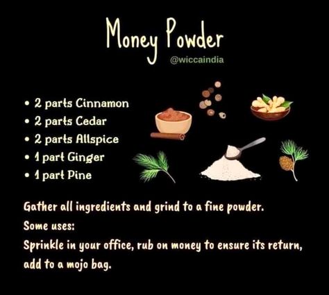 Money Powder Recipe, Money Rice Spell, Money Rice Recipe, Money Powder, Money Magick, Money Oil, Money Spells Magic, Magick Oil, Hoodoo Magic