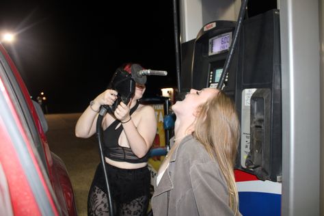 Gasoline Station Photoshoot, Getting Gas Aesthetic, Gas Station Prom Pics, Pumping Gas Aesthetic, Car Wash Photoshoot Friends, Gas Pump Photoshoot, Gas Station Photoshoot Night, Gas Station Aesthetic Photoshoot, Old Gas Station Photoshoot