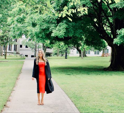 Red strapless dress, graduation dress, college graduation dress ideas, gold heels. Red Graduation Dress College, Red Dress For Graduation, Dress Ideas For Graduation, College Graduation Dress Ideas, Ideas For Graduation Pictures, College Graduation Dress, Graduation Dress Ideas, Red Graduation Dress, Strapless Red Dress