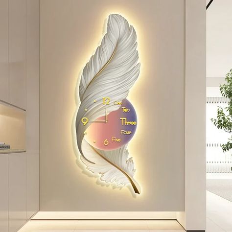 Wall Clock Large Luxury Art Clocks Decor Picture Silent Living Room Wall Feather Decoration Watch Renoj De Pare Home Decoration - AliExpress Abstract Art For Living Room, Wall Decor Luxury, Wall Clock Luxury, Affordable Wall Decor, Home Clock, Feather Decor, Decor Luxury, Art For Living Room, Clock Decor