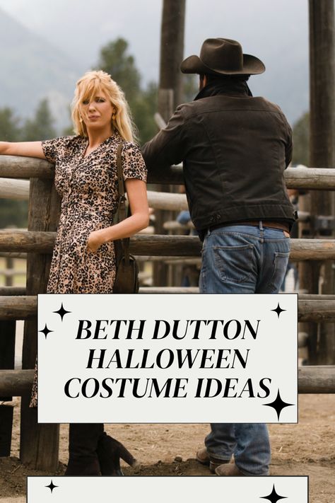 Beth Dutton Leopard Coat Outfit, Yellowstone Tv Series Outfits, Beth And Rip Halloween Costumes, Yellow Stone Costume Ideas, Beth Dutton Halloween Costume Ideas, Rip And Beth Halloween Costume, Beth Yellowstone Costume, Beth Yellowstone Outfits, Rip And Beth Yellowstone Costume