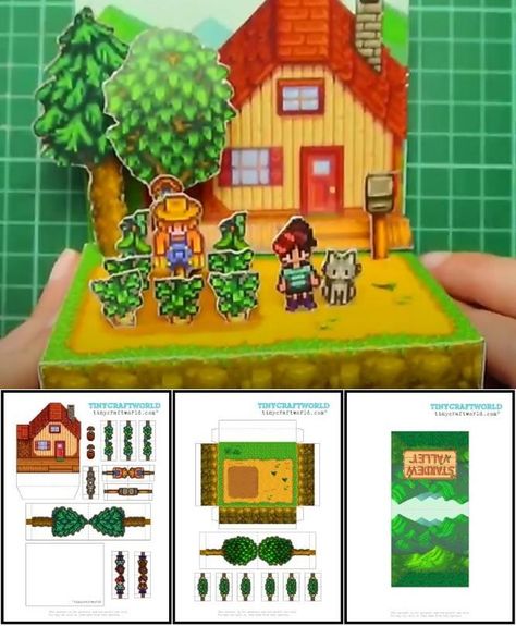 PAPERMAU: Stardew Valley - Little Farm Diorama Papercraft - by Tiny Craft World Stardew Valley Valentine Card, Stardew Valley Birthday Cake, Stardew Valley Diy Gift, Stardew Valley Diorama, Stardew Valley Template, Stardew Valley Printable, Stardew Valley Diy Crafts, Stardew Valley Cake, Paper Houses Diy