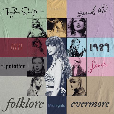 Taylor Swift All Albums Collage, All Taylor Swift Albums, Foto Taylor Swift, Taylor Swift Albums, Taylor Swift Fotos, Taylor Swift New Album, Eras Tour Taylor Swift, Eras Tour Taylor, Taylor Swift Shirts