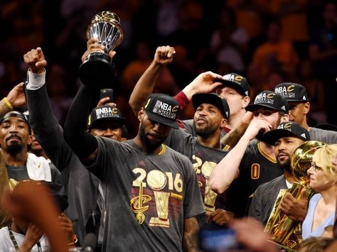 Led by series MVP LeBron James (27 points, 11 rebounds, 11 assists), the Cavs made history in beating the defending champion Golden State Warriors in the NBA Finals. Lebron James And Wife, Lebron James Jr, Olympic Diving, Mvp Trophy, Bill Russell, Nba Championships, Nba Playoffs, Nba Champions, Nba Finals