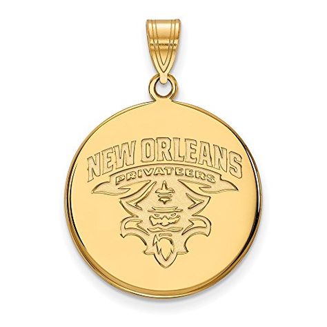 10ky University of New Orleans Large Disc Pendant *** Continue to the product at the image link. Gold Grillz, University Of Kansas, Bow Jewelry, Disc Pendant, Mens Accessories Jewelry, Jewelry Companies, Black Bow, Gold Plated Silver, Gold Plated Sterling Silver