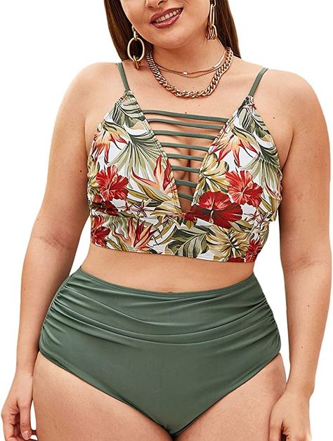 82% Polyester, 18% Elastane Pull On closure Machine Wash Smooth fabric, stretchy, skin-friendly, durable, makes it easy and very comfortable to wear Boho bikini set with high rise tummy control bottom, floral print strappy bikini top Swimwear 2024, Suit Green, Leopard Print Swimsuit, Bathing Suit Styles, Plus Size Swim, Best Swimsuits, Floral Swimsuit, 2 Piece Swimsuits, Swimsuits High Waisted