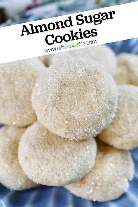 Almond Sugar Cookie Recipe, Easy Food Gifts, Drop Sugar Cookies, Almond Sugar Cookies, Cinnamon Sugar Cookies, Sanding Sugar, Vanilla Sugar Cookie, Sugar Sprinkles, Almond Flavor