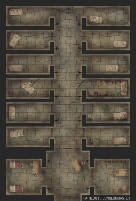 Jail Battlemap, Dnd Jail Cell Map, Hotel Rpg Map, Dnd Prison Map, Prison Battlemap, Dnd House Map, D&d Dungeon Map, Dnd Prison, Dnd Dungeon Maps