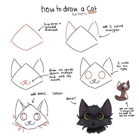 How To Draw This Cat, Cute Cat Tutorial Drawing, Anime Cat Drawing Tutorial, Drawing Tips Animals, Petting A Cat Drawing Reference, Chibi Cat Drawing Tutorial, Tips For Drawing Warrior Cats, How To Draw Cats Cartoon, Warrior Cats Sketches Drawings