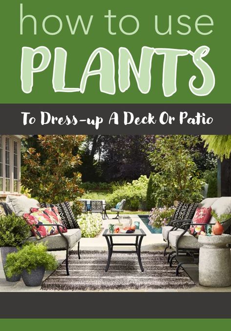 Patio Greenery Ideas, Modern Balcony Garden, Balcony Garden Decor Ideas, Patio With Plants, Plants On Deck, Outdoor Design Ideas, Outdoor Deck Decorating, Deck Or Patio, Porch Plants