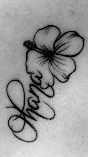 Matching Tattoos Couples Hawaii, Aloha Tattoo Ideas, Tattoo Ideas Hawaiian For Women, Hawaiian Sister Tattoos, Ohana With Flower Tattoo, Ohana Hibiscus Tattoo, Lilo And Stitch Flower Tattoo, Stitch Tattoo Ideas Ohana, Ohana Flower Tattoo