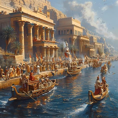 Ancient Egypt City, New Kingdom Egypt, Ancient Alexandria, Egypt Concept Art, Egyptian Temple, New York City Map, Ancient Egypt Art, Ancient Warfare, Egypt History