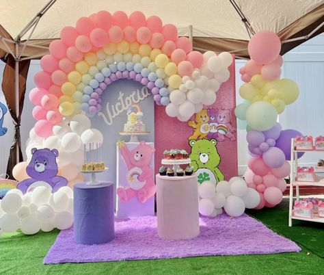 Care Bear Birthday Party Decorations, Care Bears Party Theme, Carebears Birthday Ideas, Care Bear First Birthday, Care Bears First Birthday Party, Carebear Party Ideas, Care Bears 1st Birthday Party, Care Bear Theme Birthday Party, Care Bear Balloon Arch