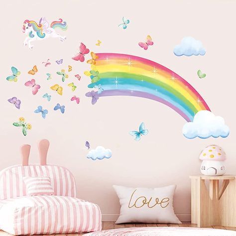 Daycare Wall Decor, Butterfly Wall Decor Diy, Watercolor Rainbow Wall, Cloud Wall Decal, Rainbow Wall Decal, Rainbow Butterflies, Star Wall Decals, Butterfly Wall Stickers, Wall Stickers Living Room