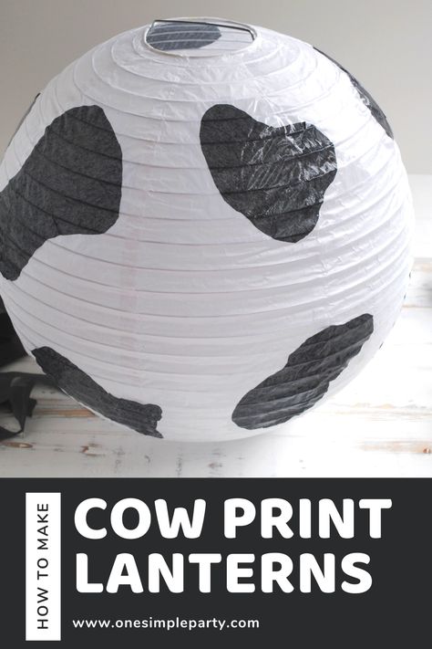 Add some cow print fun to your farm or barnyard birthday with these easy to make cow print lanterns.  Check out the easy DIY here. Diy Cow Decor Party, Diy Cow Decorations, Diy Cow Birthday Decorations, Cow Decorations Party, Cow Print Classroom Theme, Cow Print Decorations, 4ever Moody, Cow Print Classroom, Cow Print Party Ideas