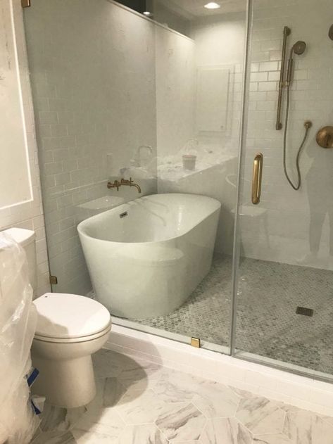 Small Bathroom With Wet Room, Wet Room For Small Bathroom, Shower To Bathtub Remodel, Small Tub And Shower Combo Ideas, Shower Enclosure With Tub, Tub Inside Shower Layout Small Bathrooms, Walk In Shower With Tub Inside Corner, Wet Room With Japanese Soaking Tub, Bathtub Shower Room