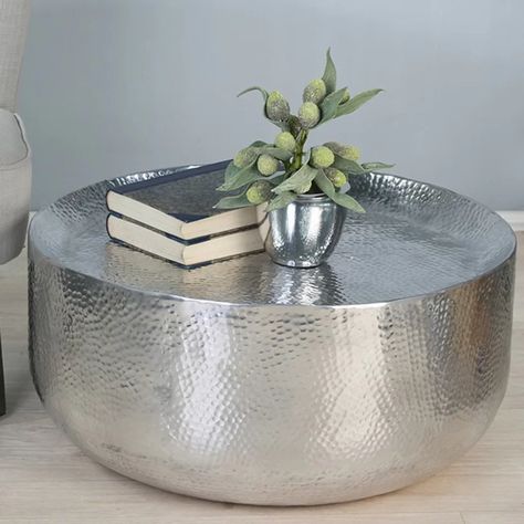 Dakota Fields Iisle Drum Coffee Table & Reviews | Wayfair Hammered Coffee Table, Round Center Table, Drum Coffee Table, Coffee Table Trunk, Coffee Tables For Sale, Metal Coffee Table, Hammered Metal, Coffee Table Wayfair, Great Coffee