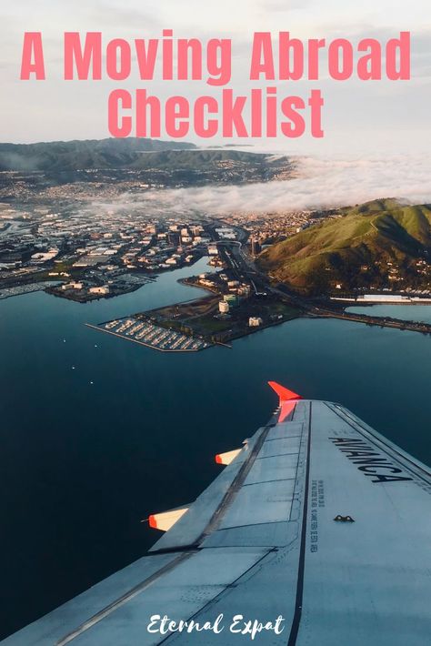 a moving abroad checklist - a guide to help you move abroad with much less stress - figure out what you need to do in order to move to a new country - I've done it 5 times so I hope I can help! Moving To A New Country Checklist, Moving Country Checklist, Moving To A Different Country, Moving To New Country, Moving Internationally, Moving To A New Country, Moving Countries, Living Overseas, Moving Across Country