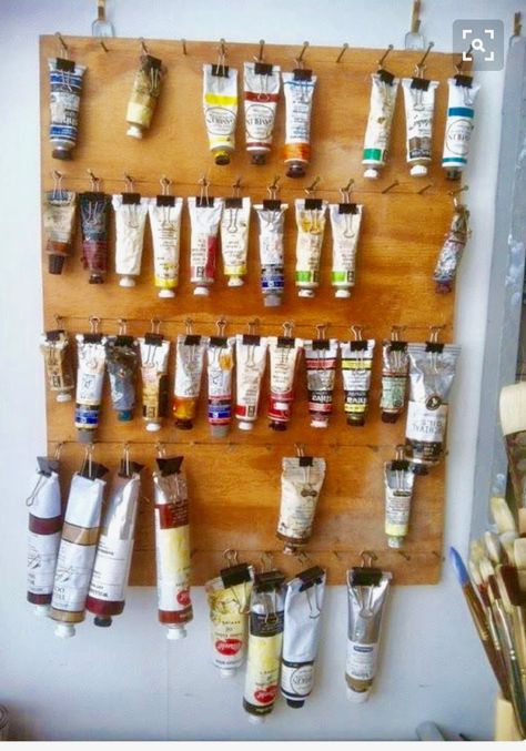 Acrylic Paint Tube Storage, Paint Tube Storage Ideas, Tube Storage Ideas, Paint Tube Storage, Tube Storage, Paint Tube, Paint Organization, Art Shed, Art Studio Space