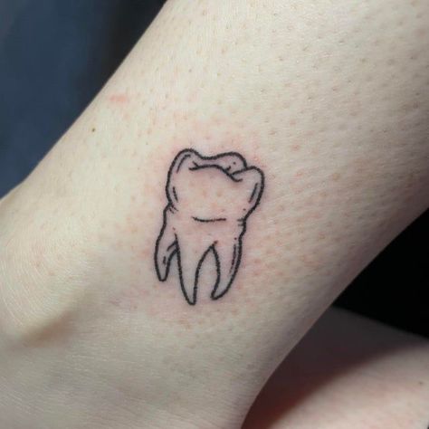 Tooth Outline Tattoo, Funny Bone Tattoo, First Stick And Poke, Tooth Stick And Poke Tattoo, Outline Only Tattoo, Small Bone Tattoo, Detailed Stick And Poke Tattoo, Tooth Flash Tattoo, Small Tooth Tattoo