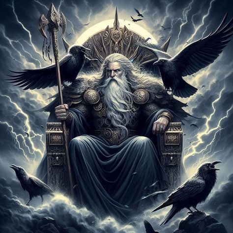 Odin Tattoos, Nordic Gods, Viking Gods, Arte Viking, Norse Gods, Odin's Ravens, Rune Tattoo, Odin God, Norse Myth