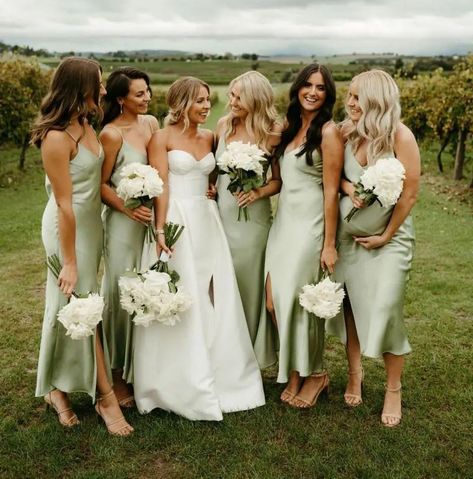 Bridesmaid Dresses Ankle Length, Simple Spaghetti, Sage Green Bridesmaid Dress, Sage Green Wedding, Wedding Gloves, Green Bridesmaid, Green Bridesmaid Dresses, Satin Wedding, Tulle Wedding Dress