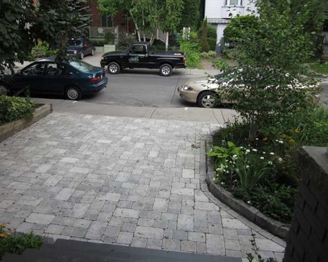 Parking pad for home with no garage Bristol Houses, Paver Designs, Side Yards, Cute Little Houses, Driveway Design, Front Yard Design, Yard Design, Home Landscaping, Outdoor Deck