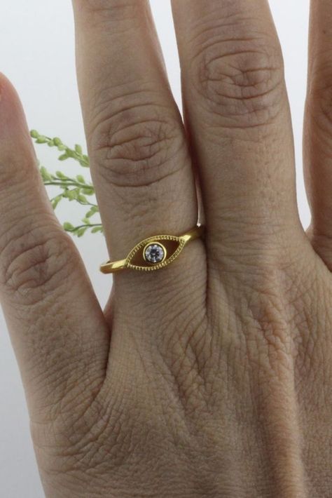 2.2mm Diamond Eye Ring, CVD HPHT Lab Round Diamond, Bezel Evil Eye Ring, Engagement Gift, 14k Gold Ring, GemsJewelleryIN, Women's Day Sale