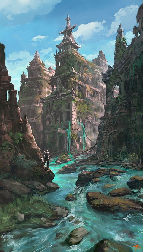 City Ruins, Magic Colors, Ruined City, Location Inspiration, Landscape Concept, Fantasy City, Fantasy Castle, Biome, Fantasy Places