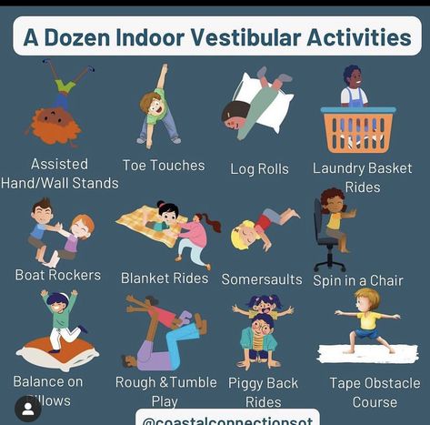 Floor Time Therapy, Vestibular Activities Kids, Vestibular Activities, Sensory Integration Activities, Occupational Therapy Kids, Sensory Therapy, Sensory Diet, Occupational Therapy Activities, Pediatric Occupational Therapy