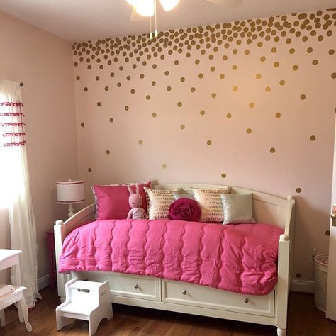 Gold Polka Dot Wall Decals, Cricut Wall Decals, Polka Dot Bedroom, Gold Polka Dots Wall, Gold Painted Walls, Gold Wall Decals, Kids Room Wall Stickers, Polka Dot Wall Decals, Big Room