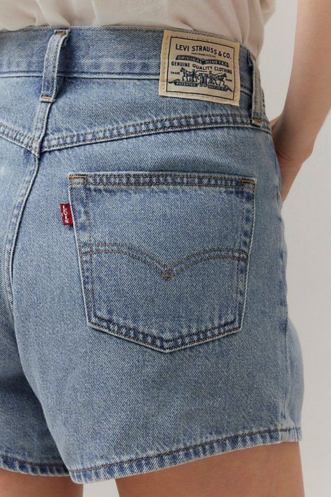 Levi's ‘80s Denim Mom Short in Indigo, Women's at Urban Outfitters Levi’s 80s Mom Shorts, Levi Mom Shorts, Levis Mom Shorts, Women’s Shorts, Levi’s Shorts, Denim Shorts Aesthetic, Longer Jean Shorts, Long Jean Shorts Outfit, Mom Shorts Outfit