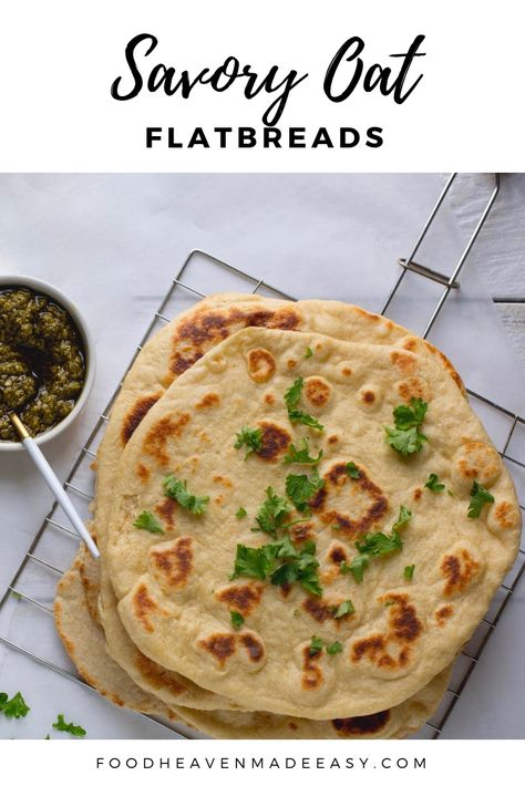 This flatbread recipe rocked my world so much that I honestly don’t think there’s any going back to the store-bought stuff. Before we get into this recipe, let’s talk a little bit about how flatbreads work. Typically, a flatbread is made with flour, water, and salt and is then rolled into a flattened dough. The reason flatbreads are “flat” is because they are only slightly leavened, which means the dough rises just a bit in the preparation process. Quaker Oats Recipes, Easy Presents, Oat Flour Recipes, Healthy Vegetarian Recipes, Pain Sans Gluten, Quaker Oats, Oats Quaker, Flatbread Recipes, Flour Recipes