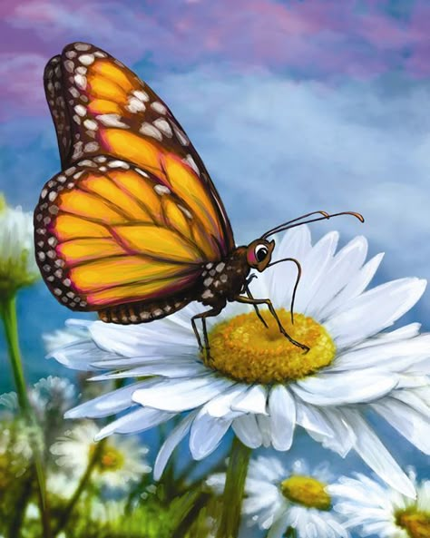 Butterfly On Flower Painting, Butterfly And Flower Painting, Painted Butterflies, Butterfly On Flower, Paintings Landscape, Butterfly Art Painting, Popular Diy, Beautiful Butterflies Art, Butterflies And Flowers