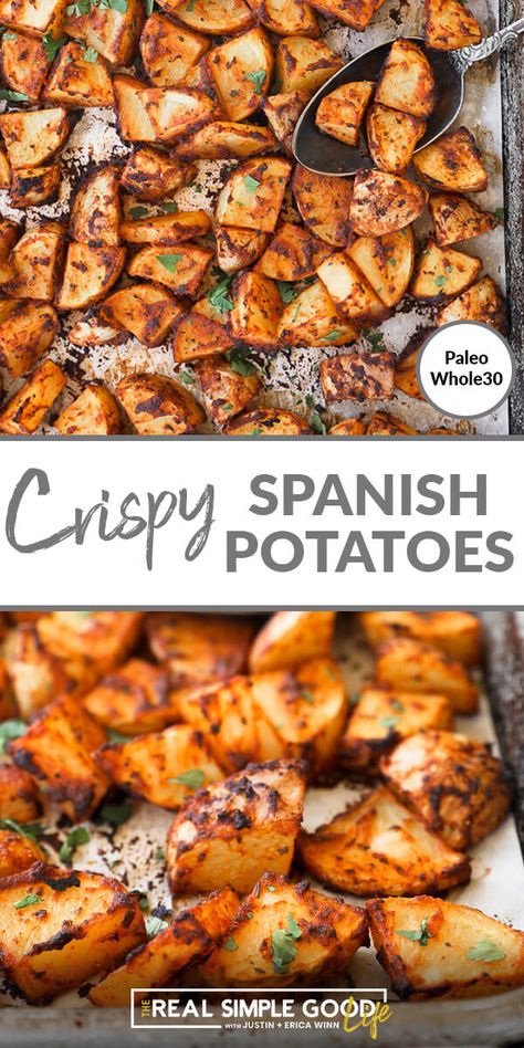 Spanish Breakfast Potatoes, Whole 30 Potatoes Recipes, Mexican Breakfast Potatoes Recipes, Spanish Roasted Vegetables, Mexican Breakfast Potatoes, Tapas Potatoes, Whole30 Potatoes, Breakfast Potatoes Oven, Spain Dishes