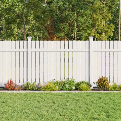 Dog-Ear Vinyl Fencing - Semi-Privacy Fence - Barrette Outdoor Living Dog Ear Fence, Fence Diy, Vinyl Fencing, Solar Post Caps, Front Garden Landscape, Pool Fence, Privacy Panels, Vinyl Fence, Fence Ideas