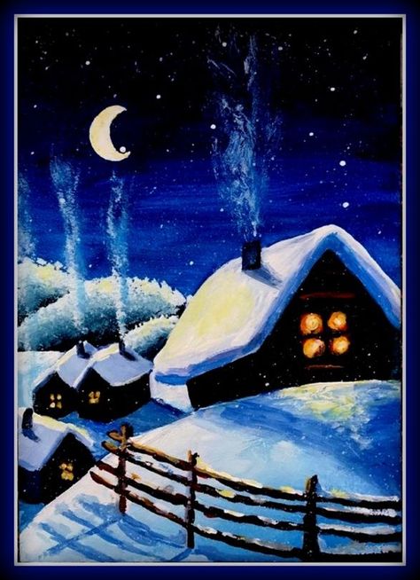 Christmas Art For Kids, Christmas Canvas Art, Sky Art Painting, Winter Art Projects, Christmas Paintings On Canvas, Beauty Art Drawings, Winter Painting, Galaxy Painting, Christmas Canvas