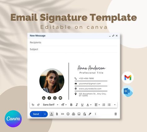 Email Signature Template | Email Signature Template Outlook | Gmail email signature | Editable Canva Template | Digital Download Outlook Email Signature, Email List Template, Outlook Signature, Email Signature Templates, Outlook Email, Letter To Yourself, May 2023, Email Templates, Email List