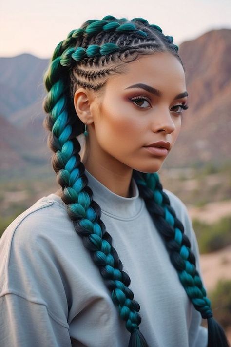 Burning Man Hair, Rave Hair, Big Braids, Colored Braids, Knotless Braids, Festival Hair, Braids For Black Women, Side Braid, Cornrow Hairstyles